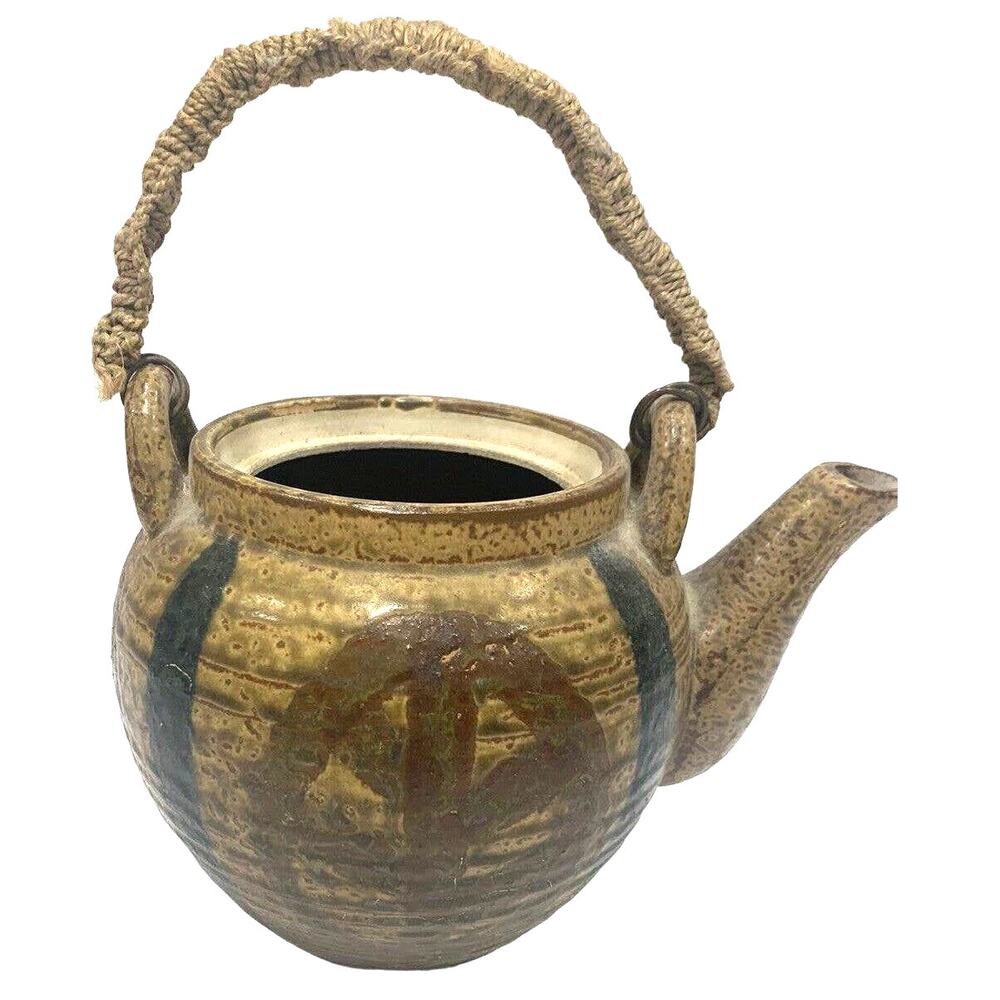 Vintage Westwood Stoneware Imports Japanese Tea Pot Kettle Rattan Handle